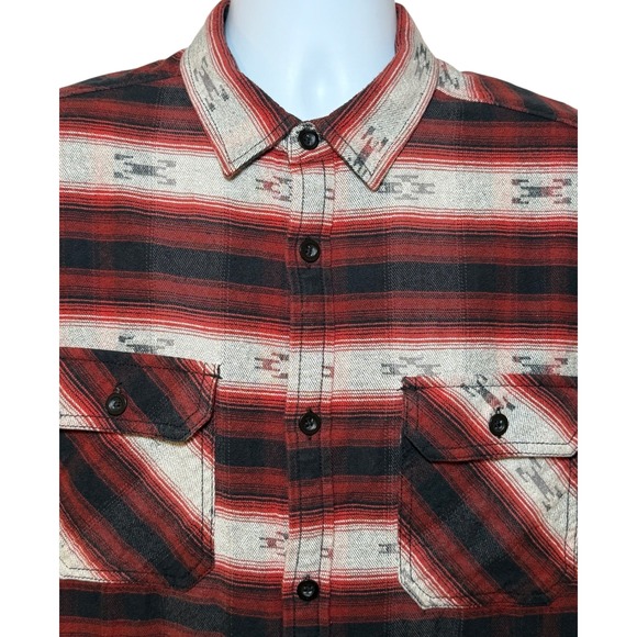 Burton Mens Flannel Shirt L Red Black Aztec Button Down Long Sleeve Snowboarding - Picture 6 of 10